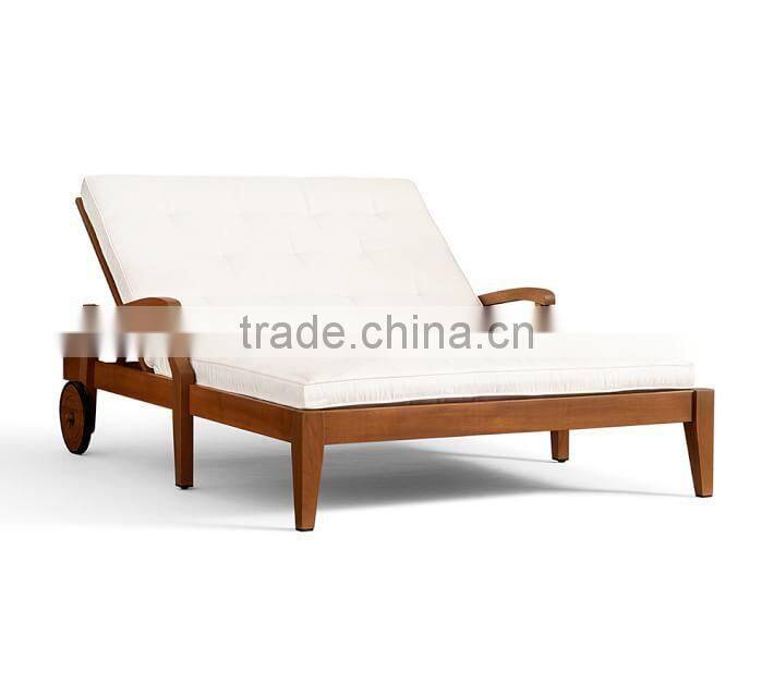 Outdoor furniture beach double teak sun lounger with wheels