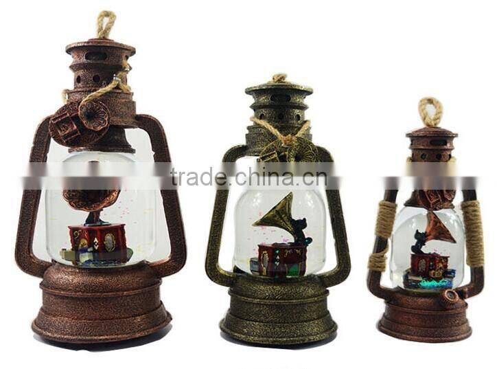 Lantern lights resin antique mini phonograph antique snow globes