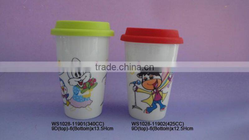 Hot Promotion Gift Ceramic Wall Mug with Silicone Lid