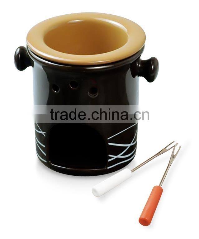 ceramic solid colored fondue sets with forks