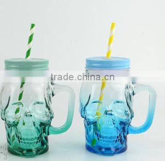 Color Skull Handled Mug Glass with tin lid