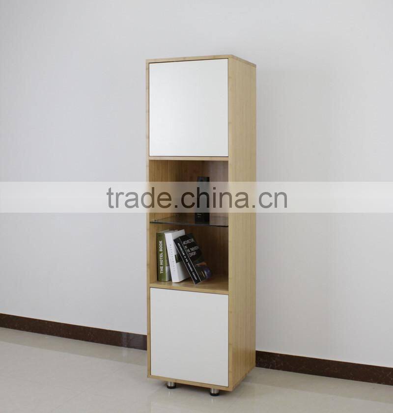 Single design natural bamboo tall thin storage cabinet beside wall