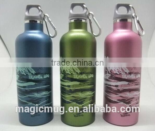 colorful sports water aluminium bottle with carabiner lid
