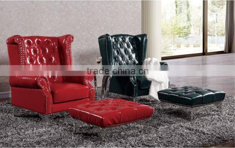FS127 luxury antique chesterfield genuine leather coffee shop club restaurant single chairs hotel room salon display chair