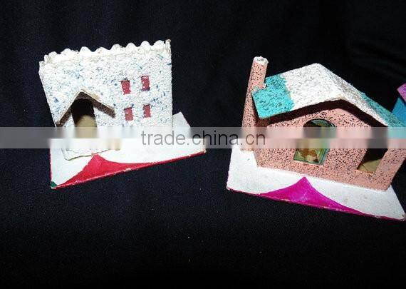1950s Set of 3 Mica Christmas Houses (One Church)