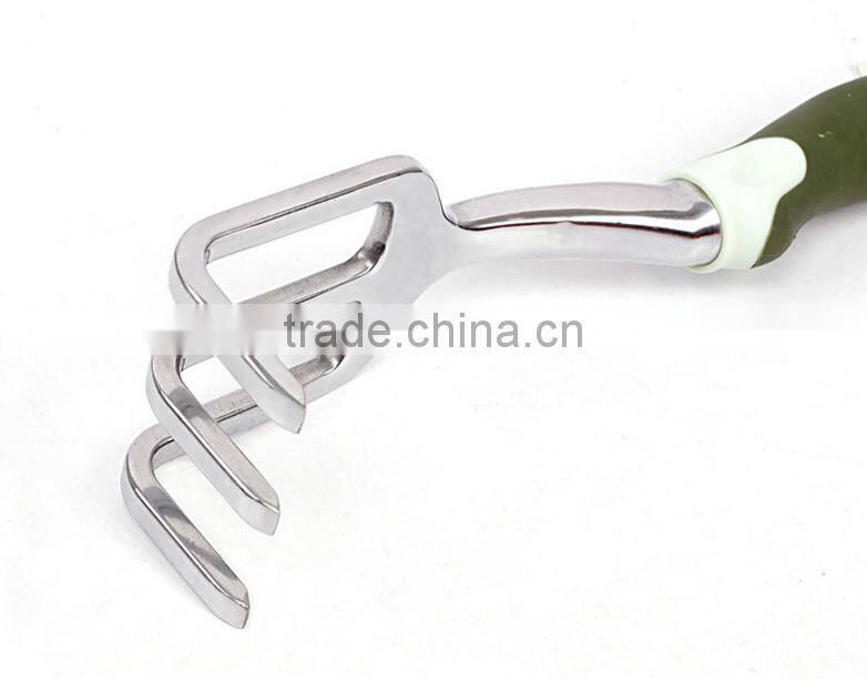 Three teeth mini garden hand metal rake