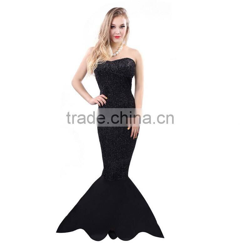 Mermaid Long Tail Skirt Metallic Ariel Sexy Fish Tail Adult Womens Dress Costume Sea