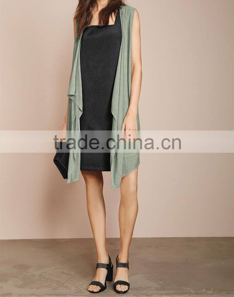 2016 Smart Sleeveless Sparkle-Yarn Cardigan With Waterfall Front HSC8007