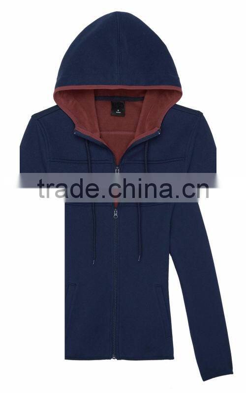 wholesale100% cotton fleece fashion women plain hoodies blank high quality zipper hoodie