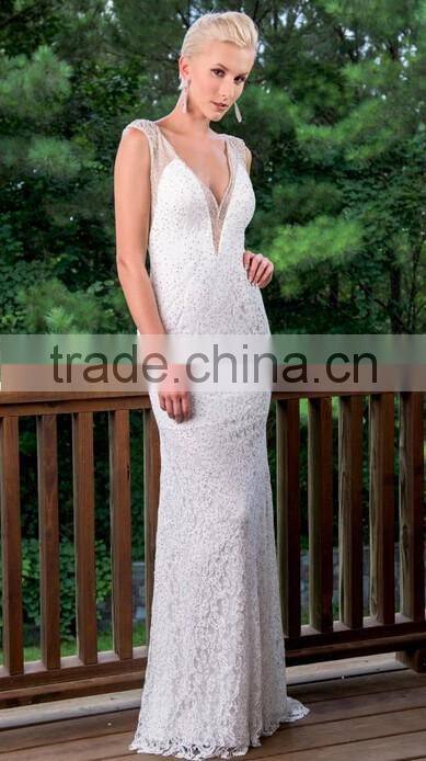 patterns of lace deep v neck evening prom dress with low back