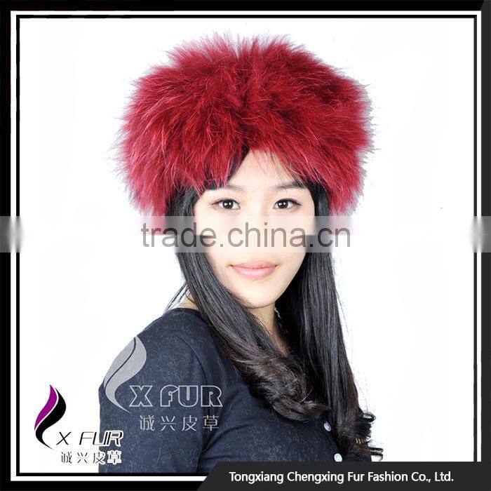 CX-E-35C Wholesale Women's Knit Raccoon Fur Hat And Scarf Sets Hair Band