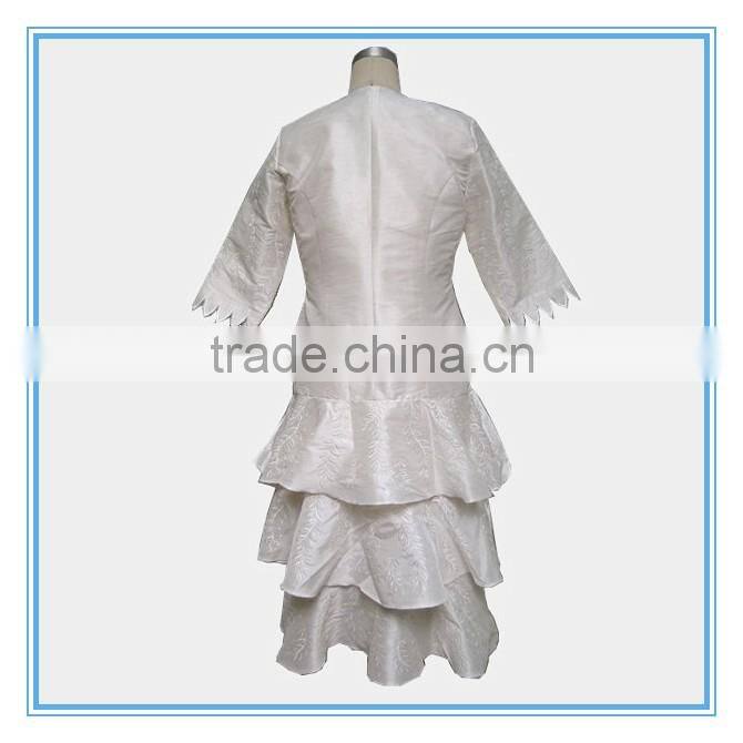 Fashion Business Suit 3/4 Sleeve Bolero+Dress Suit Flare Embroidery Skirt Sweep