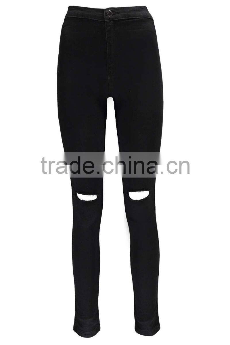 2016 fashion skinny jeans knee ripped denim jeans for ladies wholesale