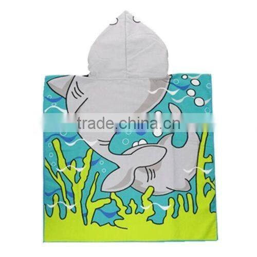Cute Blue Beach Pool Microfiber Hooded Poncho Towel for Boys