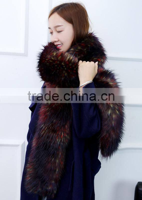 2016 new fashion autumn and winter womens faux raccon Fox fur collar muffler fur scarf faux long scarf cape winter scarf