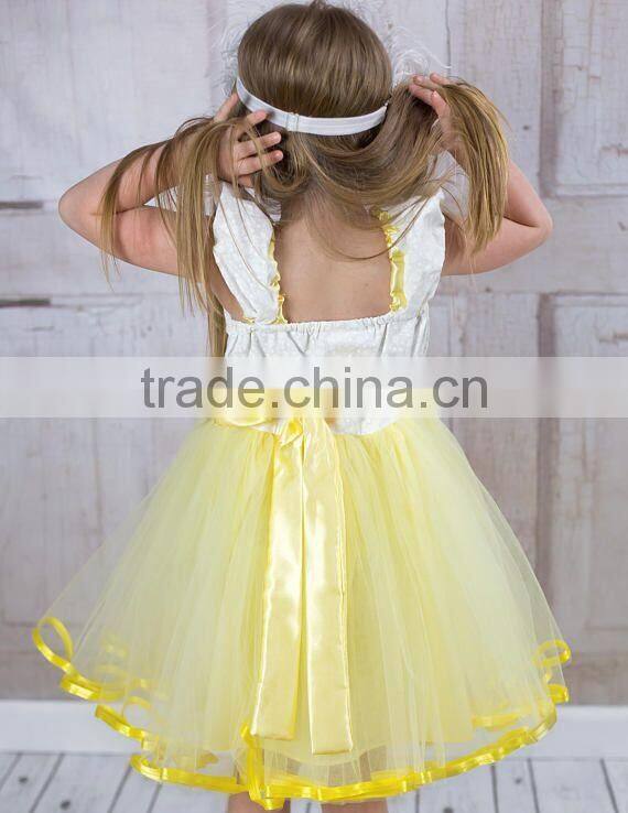 Girls Yellow Tutu Princess Lace Vintage Dress