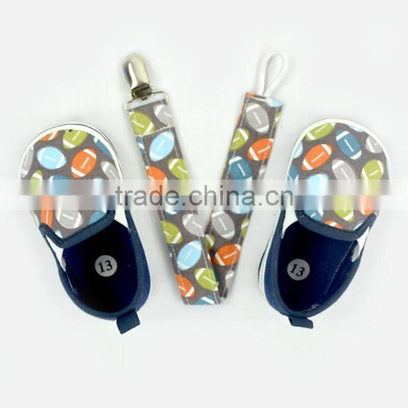 Cute Rugby Pattern Newborn Brown Color Crib Shoes Baby Shoes Matching Pacifier Clip