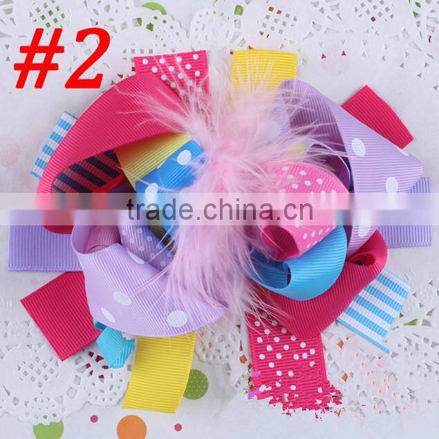 Multi ribbons with feather party bow feather hair clips Bowknot baby hair accessories headwrap hair ribbon headbands in stock