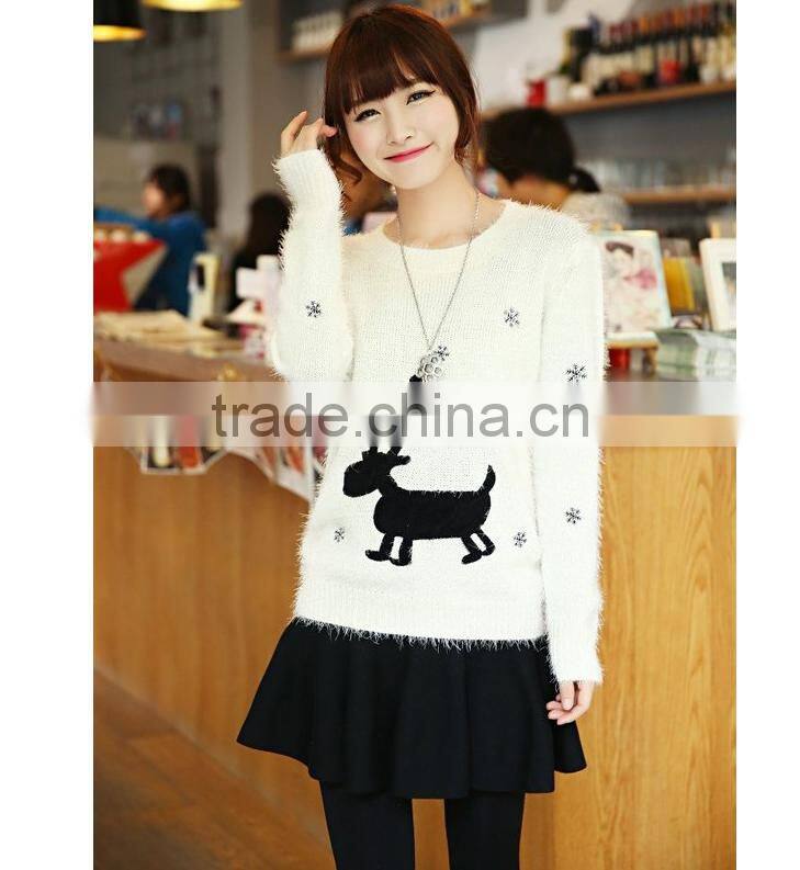 Fashion deer blue long sleeve ugly christmas jumper for women