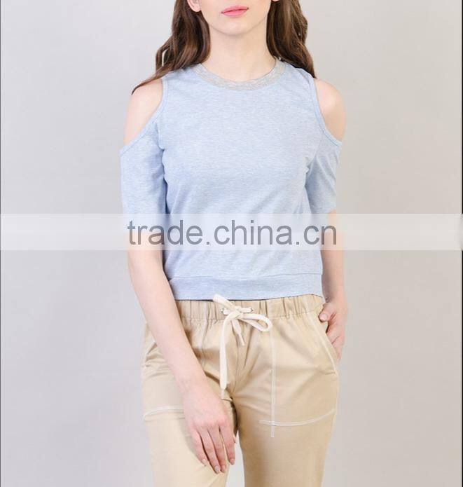 Womens cold shoulder custom cotton tee shirts