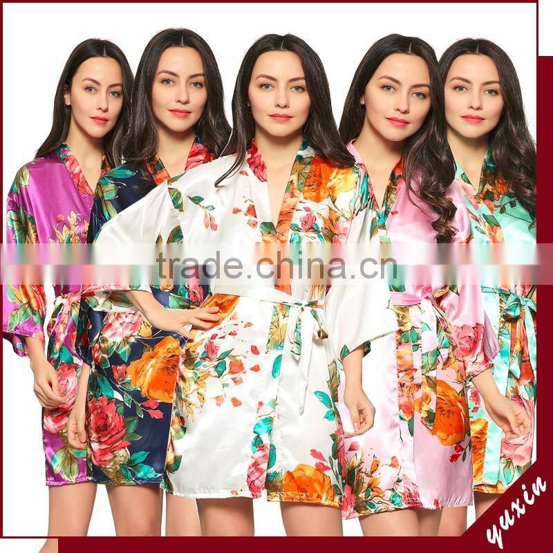 Silk satin floral robe kimono robes bath robe Custom made japan kimono robe LF003