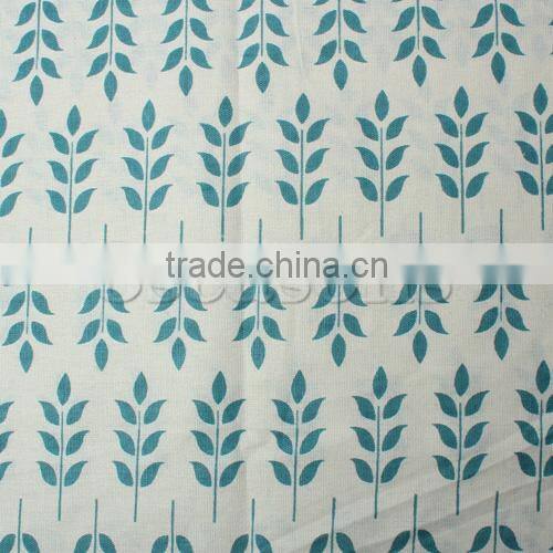 Burlap Fabric Blue Leaf Pattern 160cm x 100cm,1M