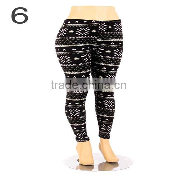Plus Size Fur Lined Leggings Tribal Winter Print Thick Stretch Pant 1X 2X 3X 4X