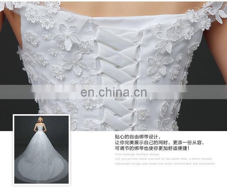 HS1610 Latest Applique Off Shoulder Long Train Bridal Gown Wedding Dress 2017