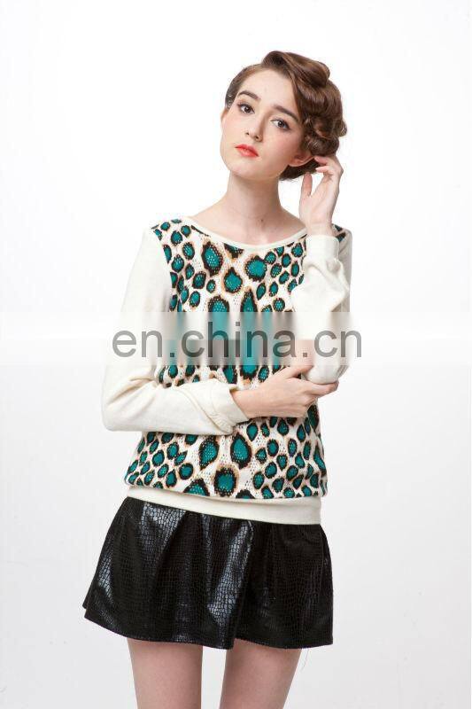 2014 Autumn Printed Long Sleeve Knitted Girl Sweater