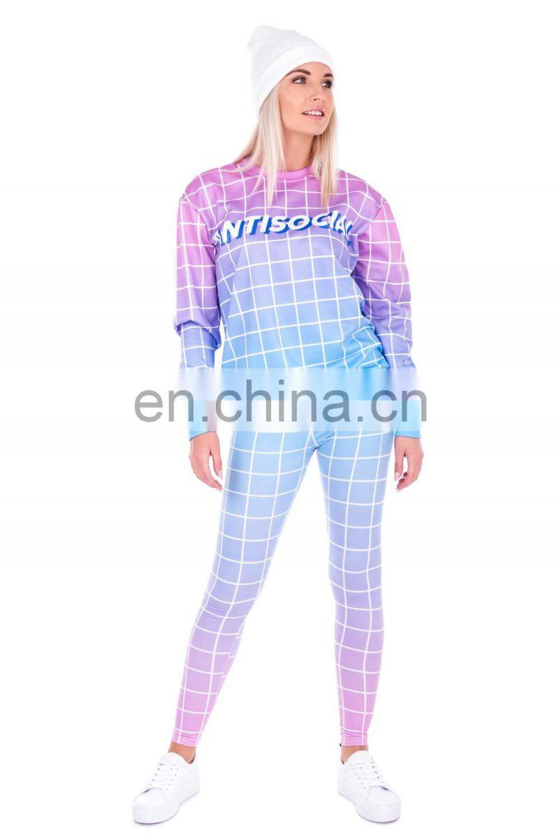 Antisocial grid muscle yoga fabric pants custom sport fashion stylish pattern femme fitness printed leggings for woman