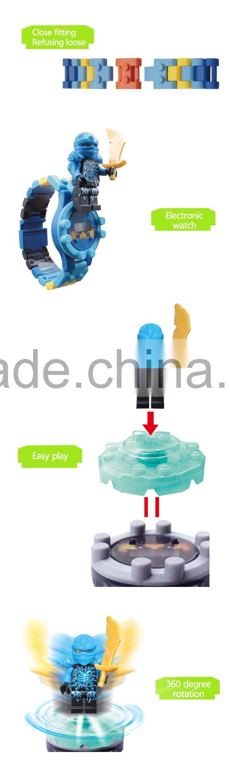 2016 newest products children plastic building blocks electronic watch with minifigures