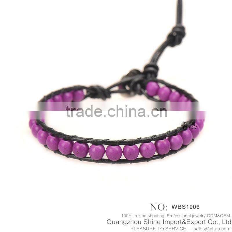 Purple lava bead bracelet leather XE09-0064