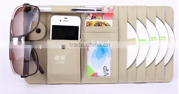 New Multi-function 7pcs Disks CD DVD Glasses Cards Sotre Case Holder Bag for Auto Vehicle Truck Sun Visor Organizer Beige