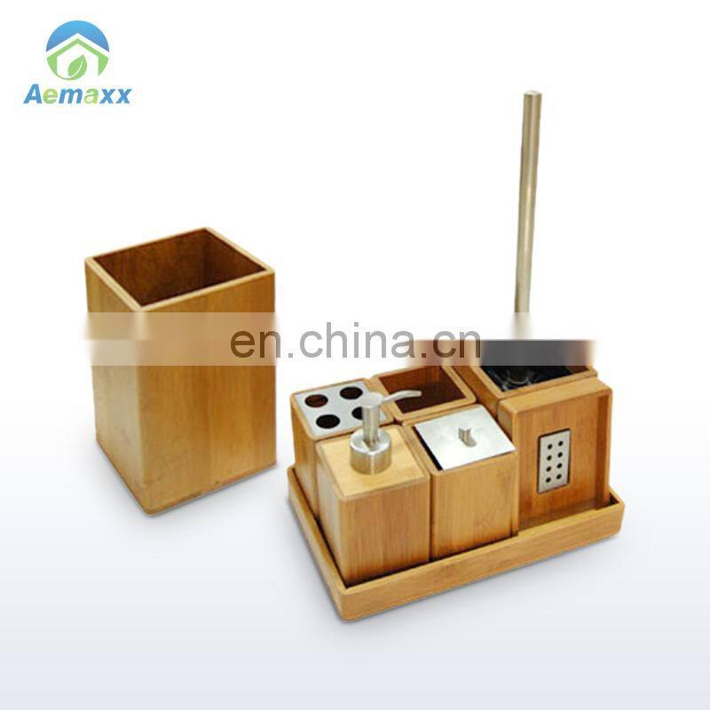Bamboo series 5pcs bathroom decoration sets with toilet brush dispenser