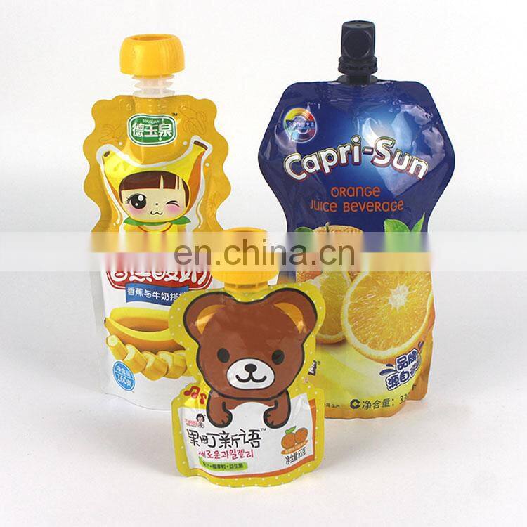 custom printed foil pet material baby food stand up plastic bag juice pouch with spout