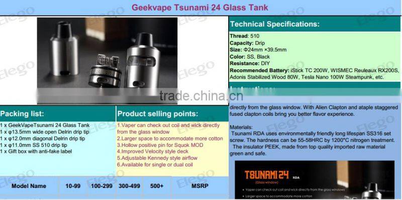 Factory Price Geekvape Tsunami 24 Tank, 100% Original Glass Tsunami 24 from Elego