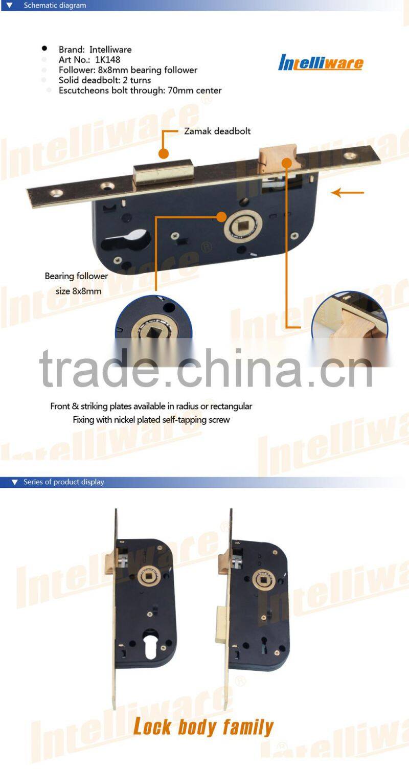 Hot selling black plated mortise lock with stainless steel