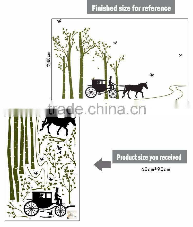 Black Trees Birds Carriage Wall Decal Home Sticker Paper Removable Living Room Bedroom Art Picture DIY Mural