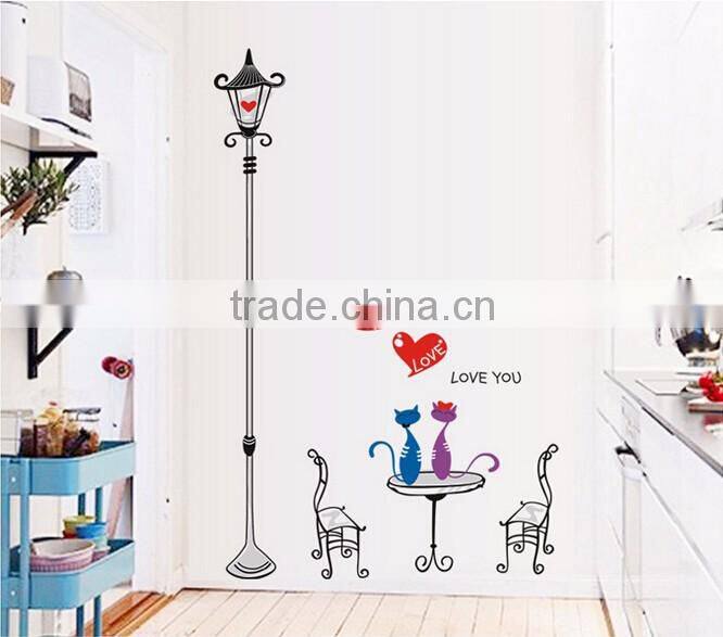 Home Decal Happy Cats in Love Lamp Pole Room Decal Art Wall Stickers Living Room Bedroom Art Picture DIY Mural Decoration