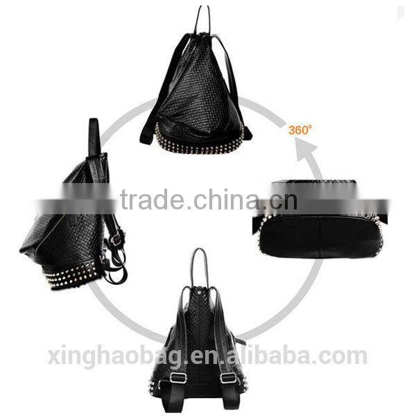 Hot selling fashionable triangle shaped leather backpack with rivet