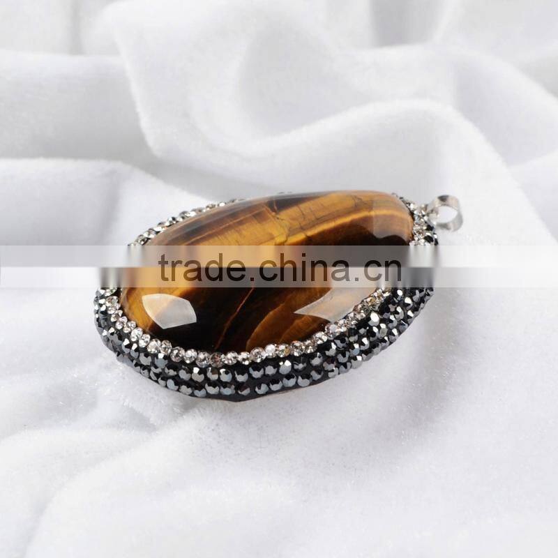 Tiger eye gemstone pendant, Pearl Jewelry & Drop Shape Tiger's Eye & Zircon Pendant Bead Silver Plated Clasp