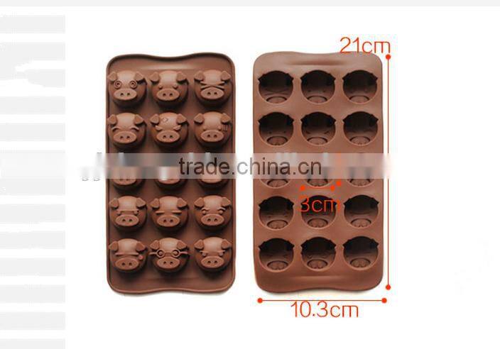 2016 Hot sale food grade FDA and LFGB Cute animal of pig shape silicone chocolate mould and ice cube tray