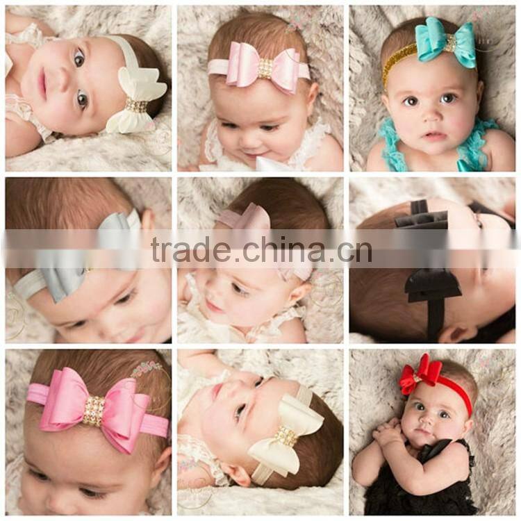 Hot selling fashion elegant shiny glitter crystal center teenage hair bows - 7cm big rhinestone center bowknots wholesale