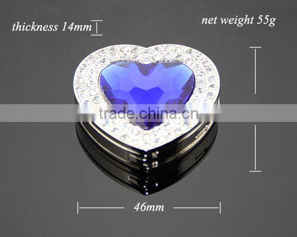 Blue Heart Crystal Rhinestones Fashion Lady Woman Hnadbag Hook Holder Foldable Alloy Metal Heart Bag Hanger