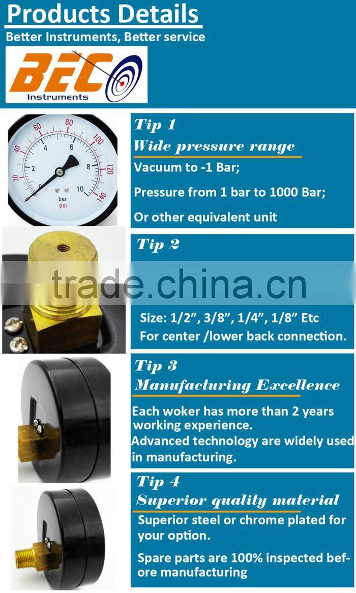 (Y-40D) 40mm small size chrome plated case with ABS window type single scale dial mpa pressure gauge
