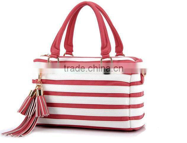 2013 stripe pattern PU shouldber bag with logo hangtag brand shoulder bag