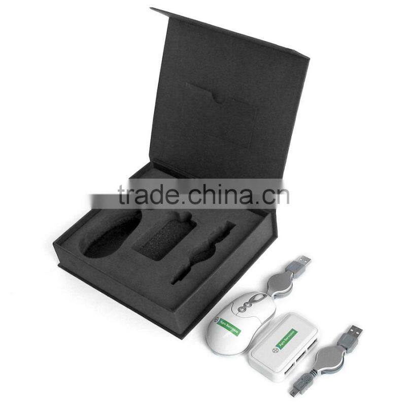Portable Corporate wireless foldable mouse and usb hub travel gift set for laptop