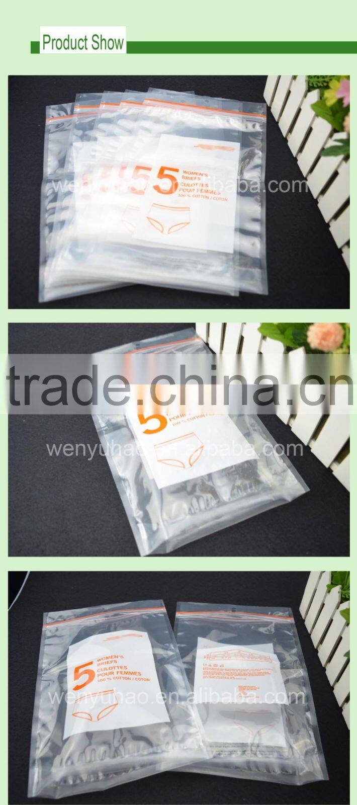 underwear plastic custom print zip lock bag / stand up pouch with hang hole