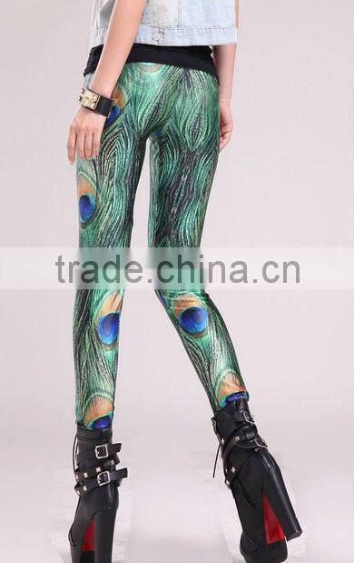 2014 Fashion Princess Digital Printing Stretch Peacock Spandex Fabric Legging