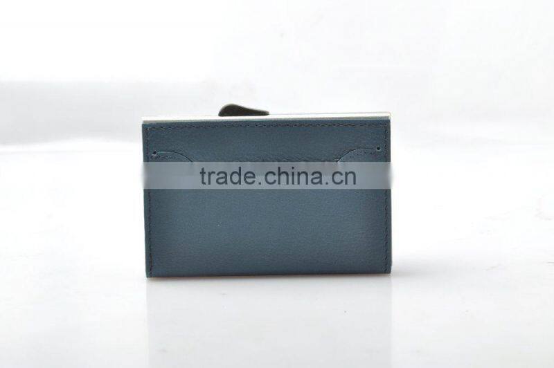 RFID secure id card holder wallet wholesale PU leather wallet aluminum blue